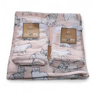 Deborah Connolly 6 PC Bath Towel Set Soft Pink Kitty Cats Kittens Tabby Cat NWT